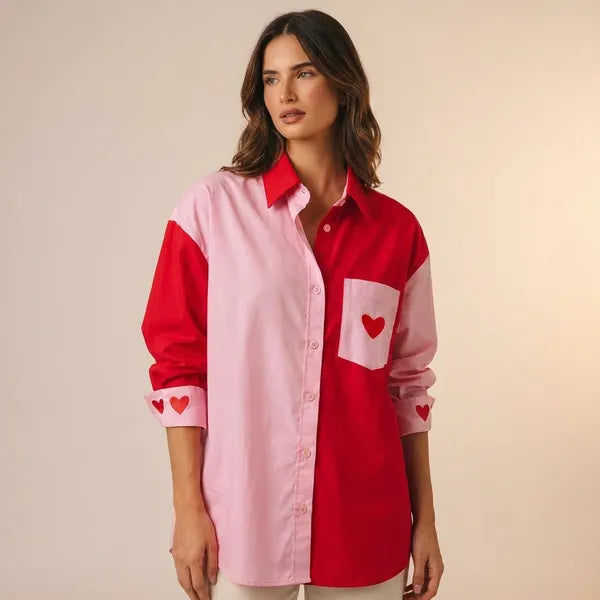 Multicolors Semi Linen Dual Shade Heart Shirt For Women