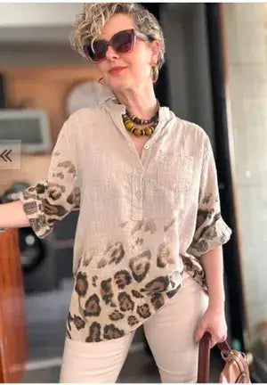 Elegant Beige Printed Women’s Shirt Top