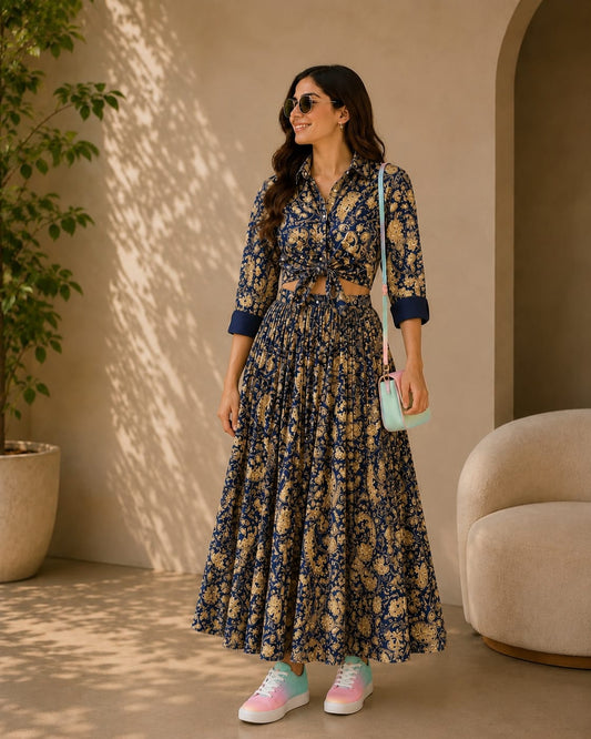 Royal Blue & Beige Paisley Print