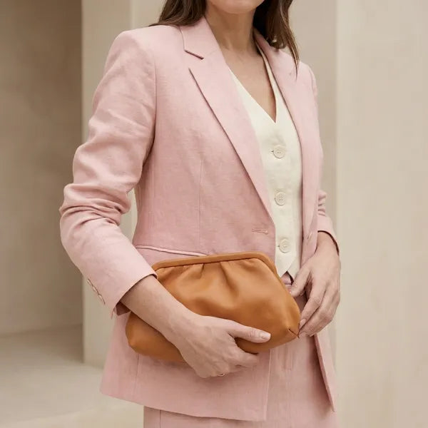 Baby Pink Cotton Skirt Blazer Set For Women