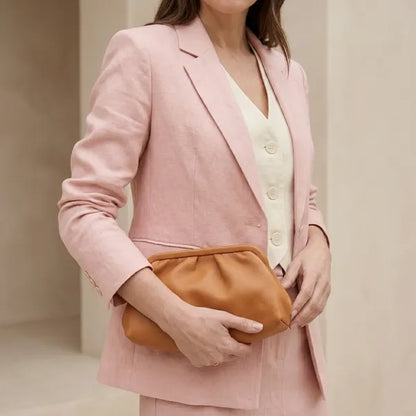 Baby Pink Cotton Skirt Blazer Set For Women