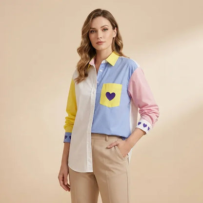 Multicolors Semi Linen Dual Shade Heart Shirt For Women