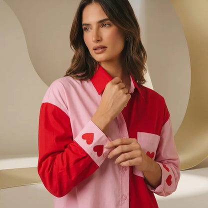Multicolors Semi Linen Dual Shade Heart Shirt For Women