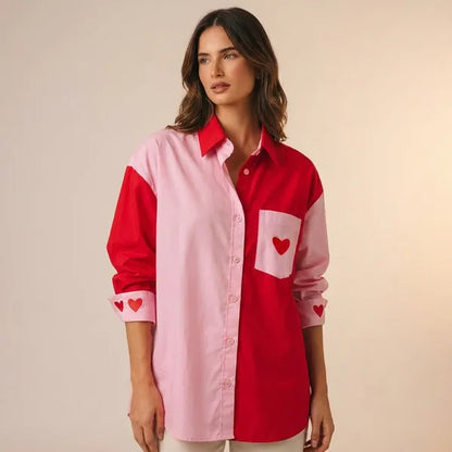 Multicolors Semi Linen Dual Shade Heart Shirt For Women