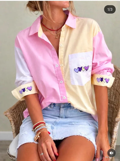 Multicolors Semi Linen Dual Shade Heart Shirt For Women